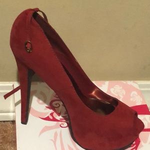 Red peep toe high heels
